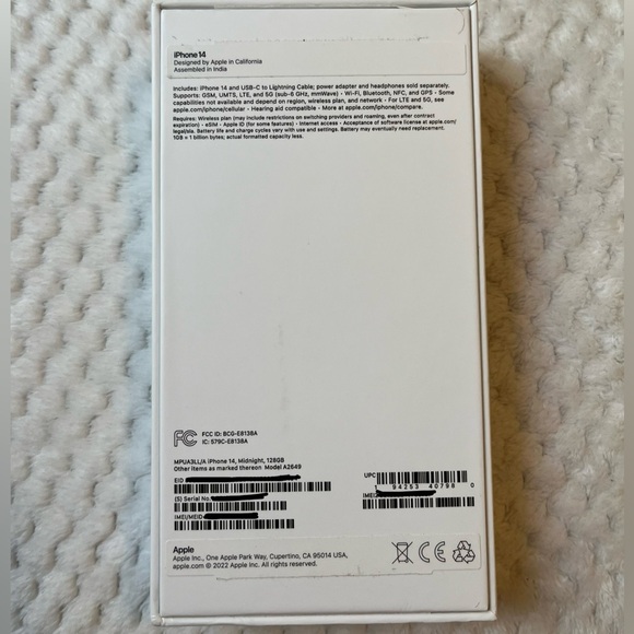 EMPTY BOX for iPhone 14, Midnight, 128GB Model A2649 - Picture 2 of 6